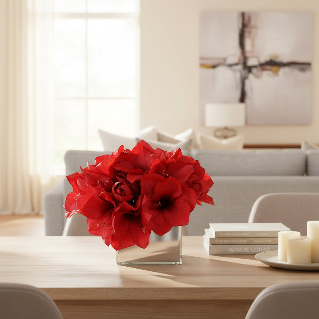 Amaryllis in Mirror Vase