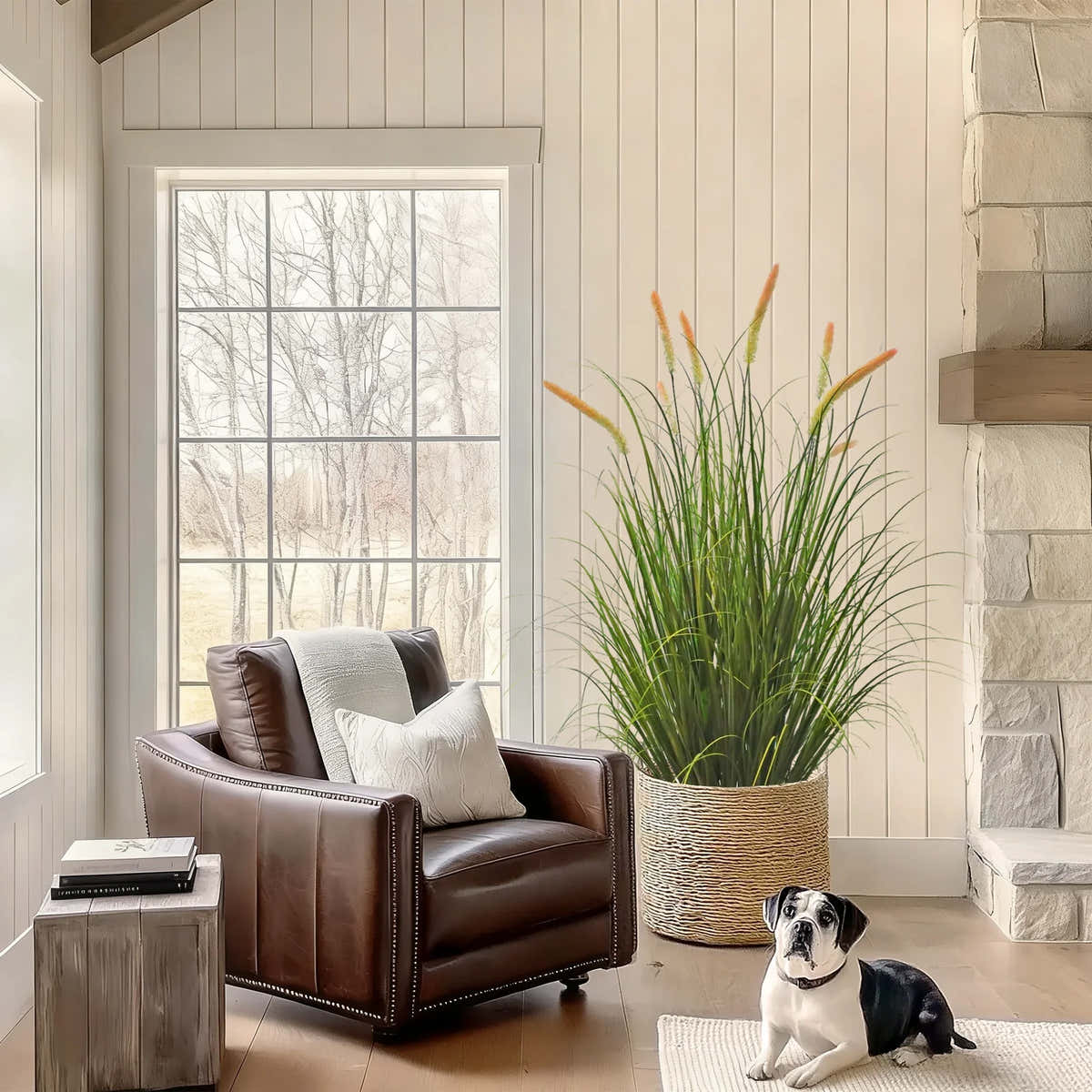 $1000+ Purchase Gift | Artificial 8-Head Long Cat Tail with Curved Onion Grass Bonsai 55"H