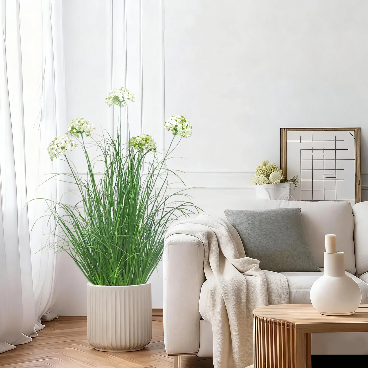 $1000+ Purchase Gift | Artificial 5-Head Hydrangea with Curved Onion Grass Bonsai 35"H