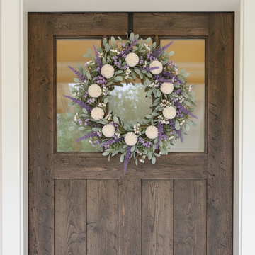 Lavender Pink and Cream Fake Dahlia Garden Wreath