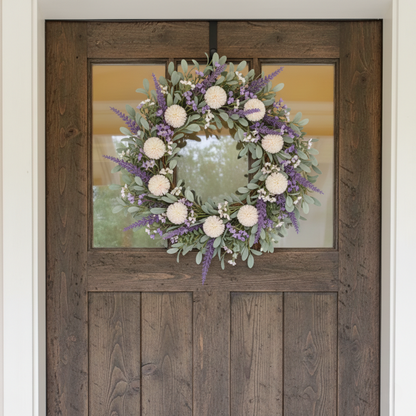 Lavender Pink and Cream Fake Dahlia Garden Wreath