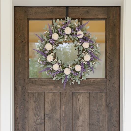 Lavender Pink and Cream Fake Dahlia Garden Wreath
