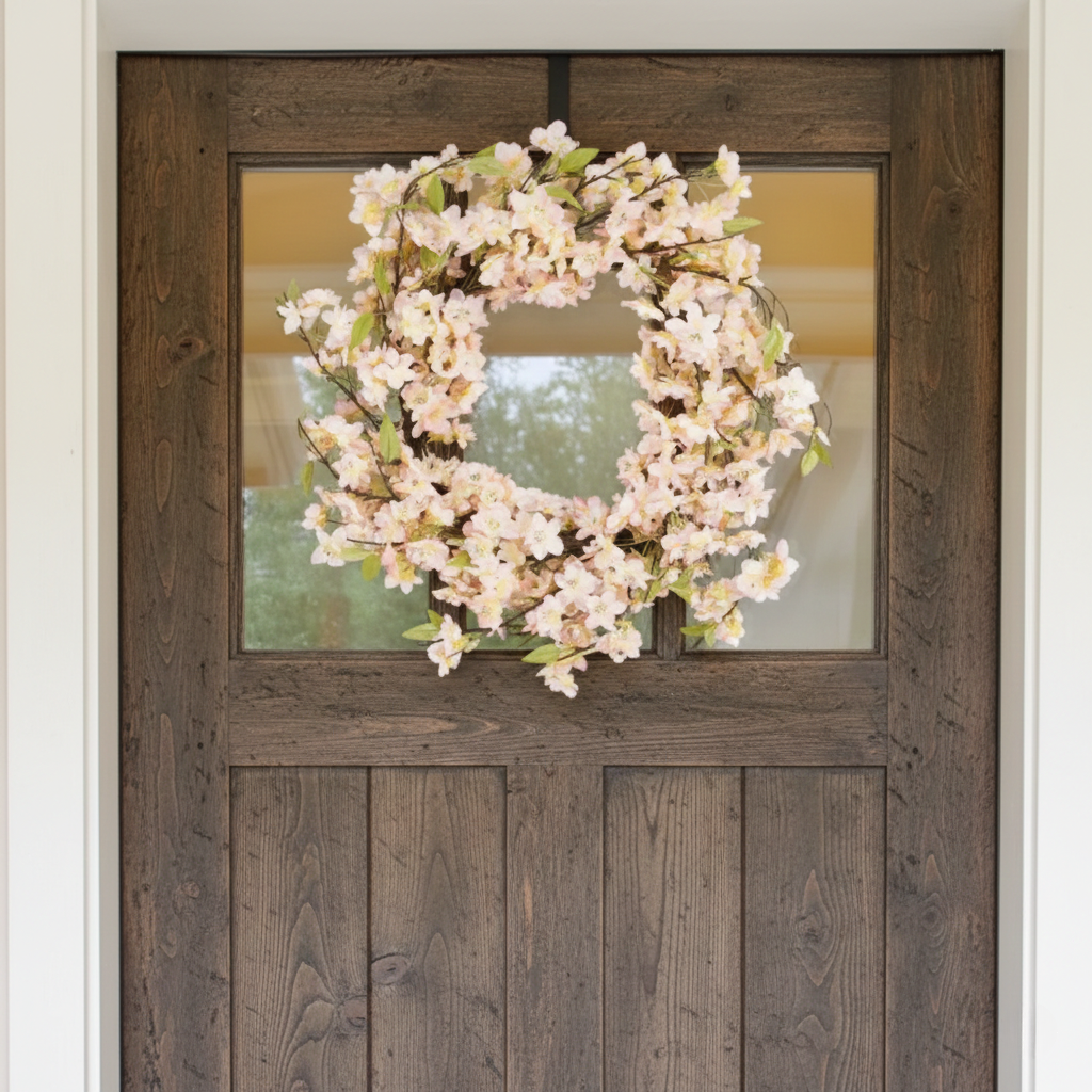 Fake Cherry Blossom Flower Wreath in Pink