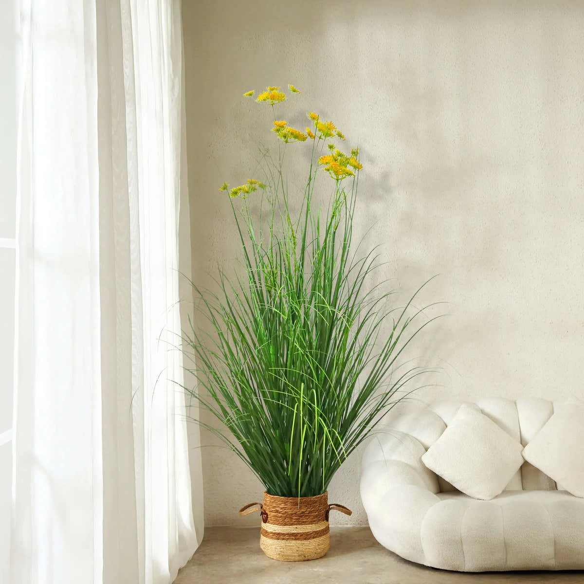 $1000+ Purchase Gift | Artificial 6-Head Carrot Flower with Curved Onion Grass Bonsai 43"H