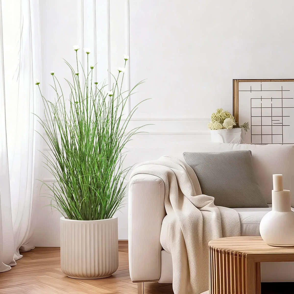 $1000+ Purchase Gift | Artificial 11-Head Cosmos with Curved Onion Grass Bonsai 55"H