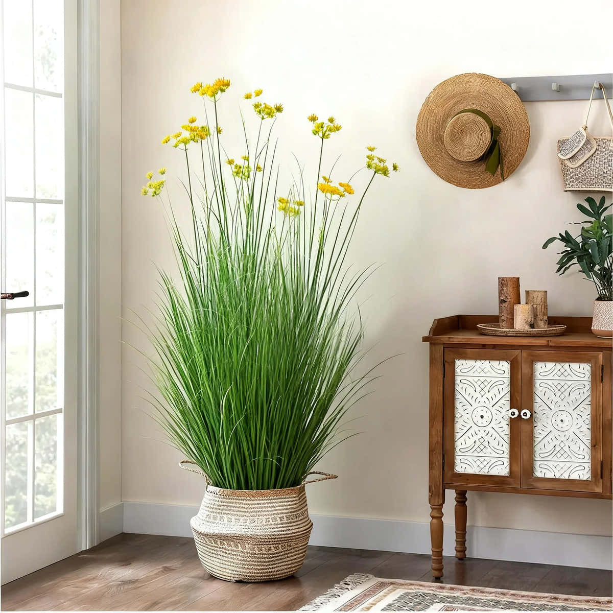 $1000+ Purchase Gift | Artificial 11-Head Carrot Flower with Curved Onion Grass Bonsai 55"H
