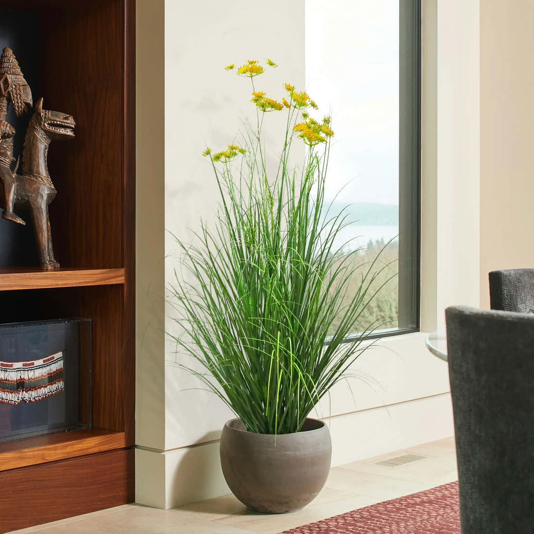 $1000+ Purchase Gift | Artificial 6-Head Carrot Flower with Curved Onion Grass Bonsai 43"H