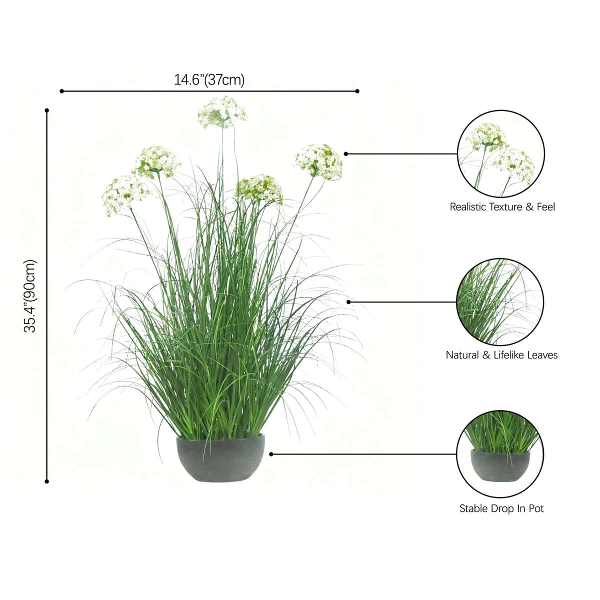 $1000+ Purchase Gift | Artificial 5-Head Hydrangea with Curved Onion Grass Bonsai 35"H