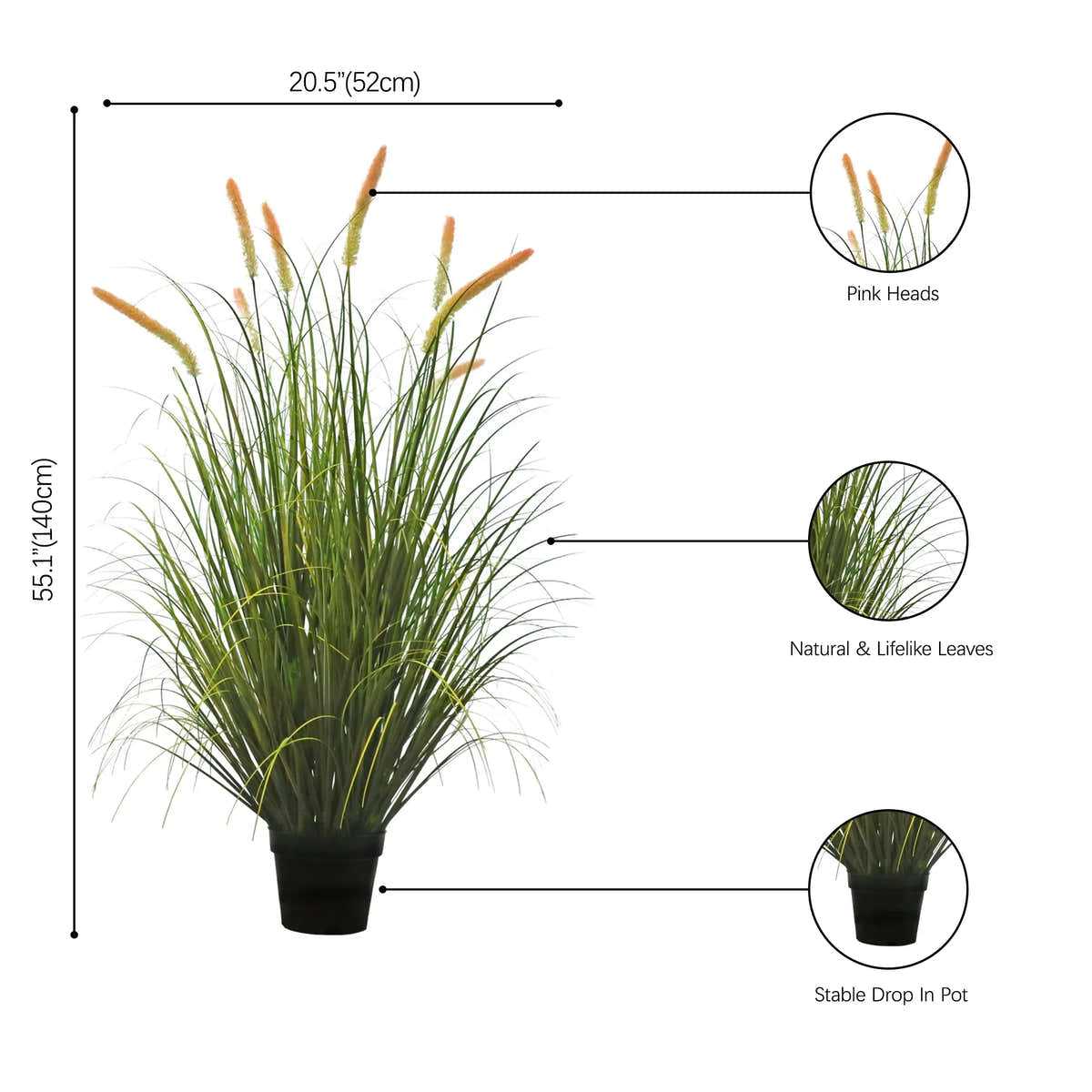 $1000+ Purchase Gift | Artificial 8-Head Long Cat Tail with Curved Onion Grass Bonsai 55"H