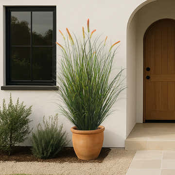 $2500+ Purchase Gift | Artificial 14-Head Long Cat Tail with Curved Onion Grass Bonsai 79"H