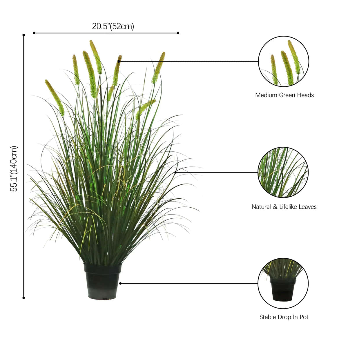 $1000+ Purchase Gift | Artificial 8-Head Long Cat Tail with Curved Onion Grass Bonsai 55"H