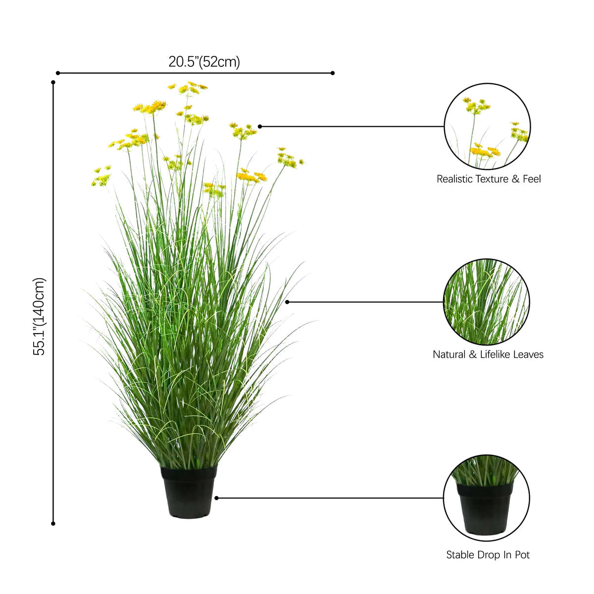 $1000+ Purchase Gift | Artificial 11-Head Carrot Flower with Curved Onion Grass Bonsai 55"H