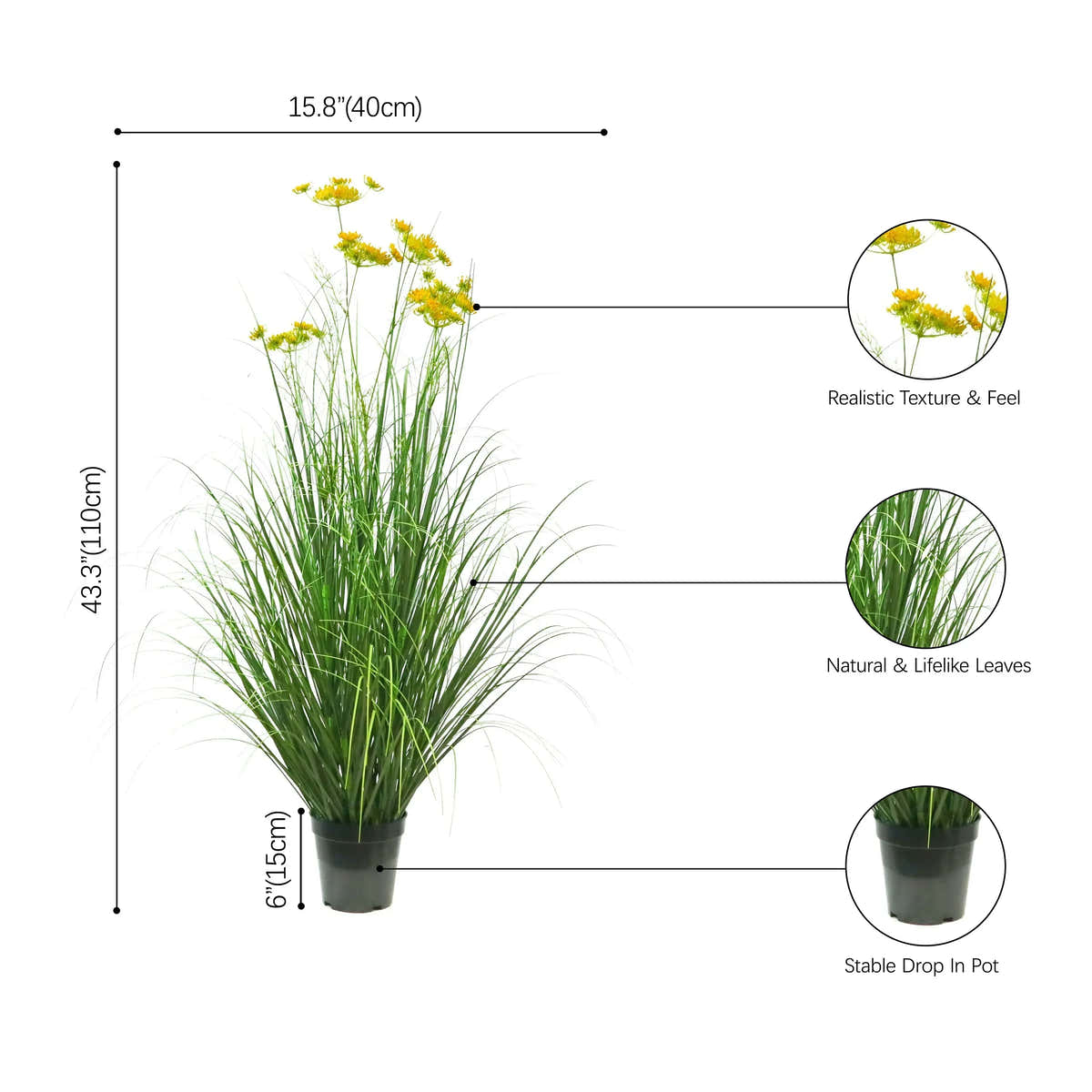 $1000+ Purchase Gift | Artificial 6-Head Carrot Flower with Curved Onion Grass Bonsai 43"H