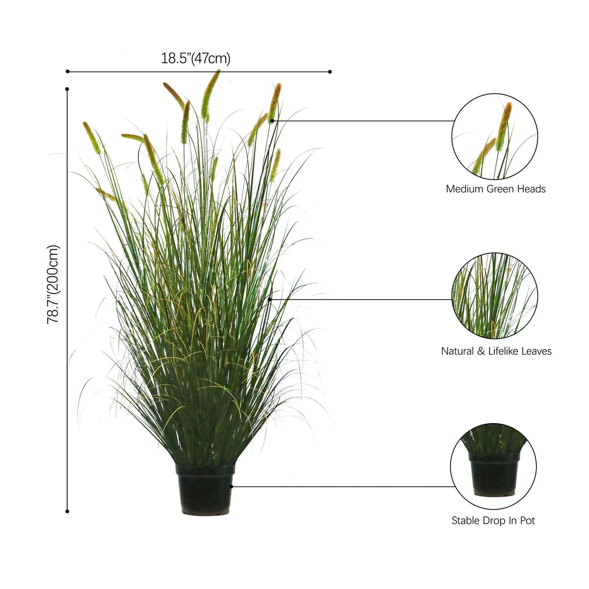 $2500+ Purchase Gift | Artificial 14-Head Long Cat Tail with Curved Onion Grass Bonsai 79"H