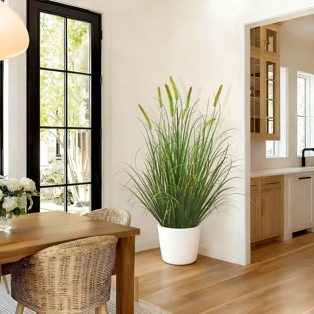 $1000+ Purchase Gift | Artificial 8-Head Long Cat Tail with Curved Onion Grass Bonsai 55"H
