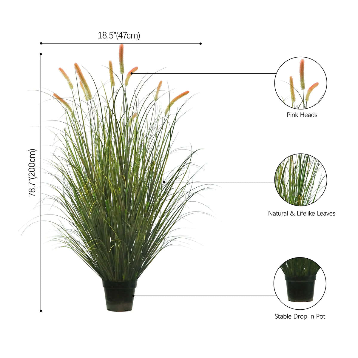 $2500+ Purchase Gift | Artificial 14-Head Long Cat Tail with Curved Onion Grass Bonsai 79"H