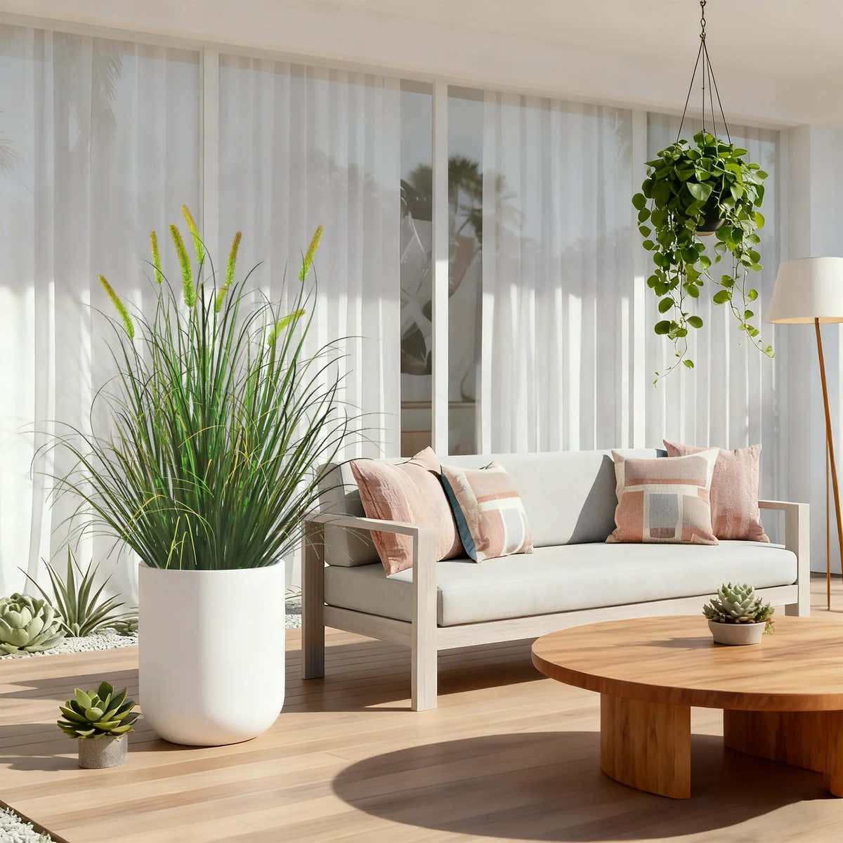 $1000+ Purchase Gift | Artificial 8-Head Long Cat Tail with Curved Onion Grass Bonsai 55"H