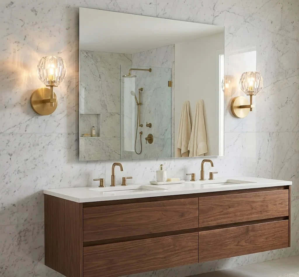 Faceted Crystal Brass Wall Sconce