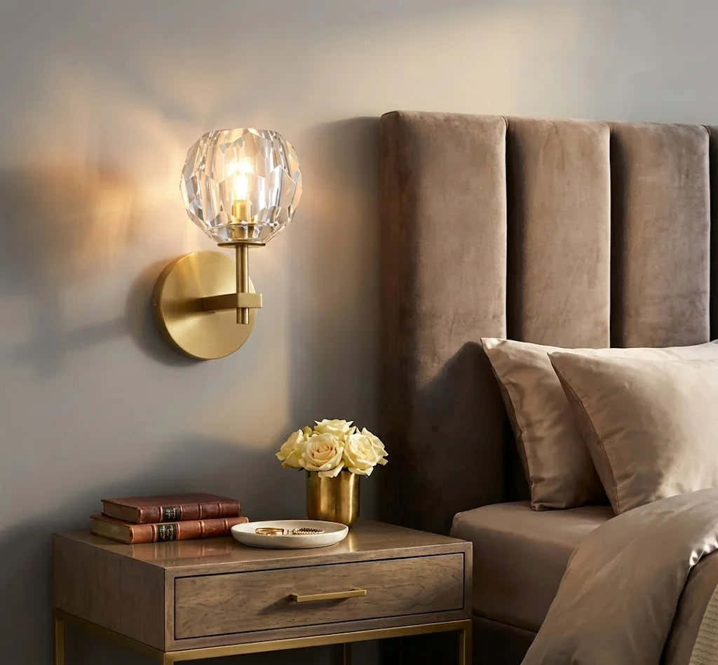 Faceted Crystal Brass Wall Sconce
