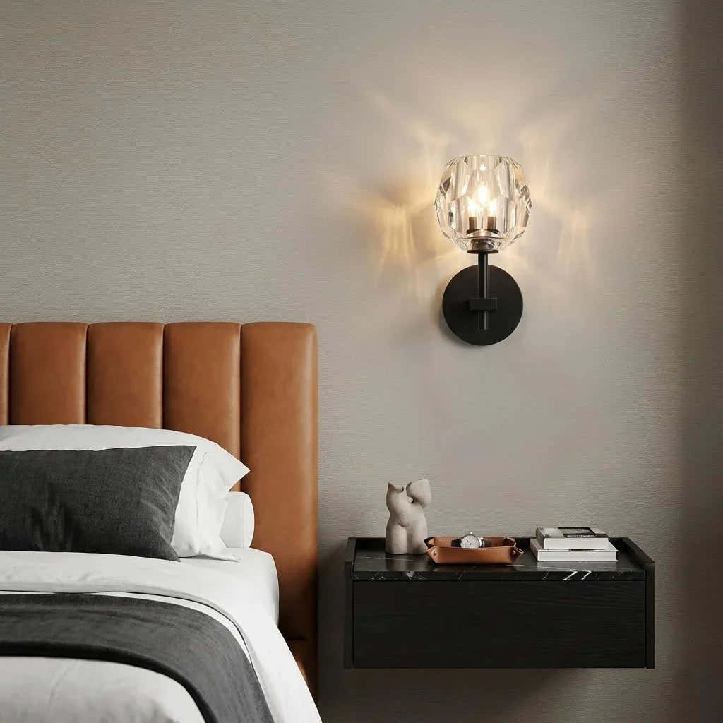 Faceted Crystal Brass Wall Sconce