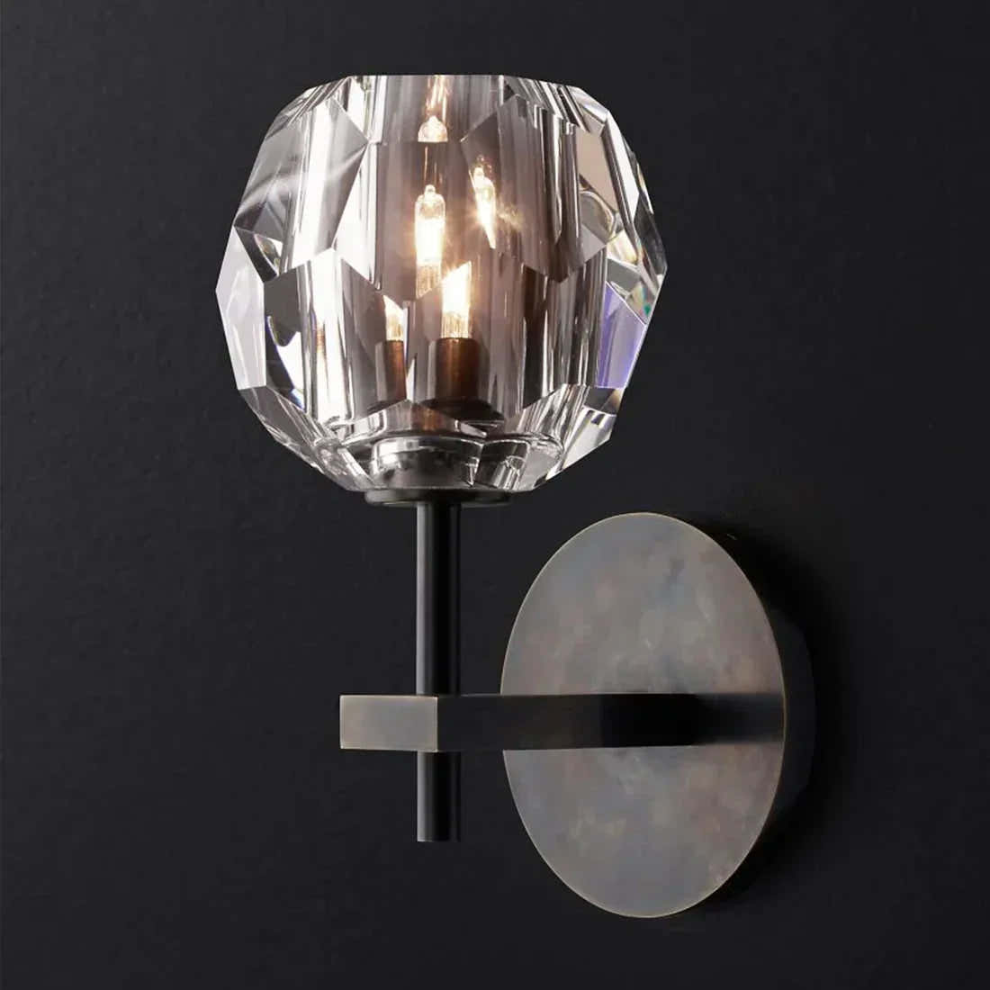 Faceted Crystal Brass Wall Sconce