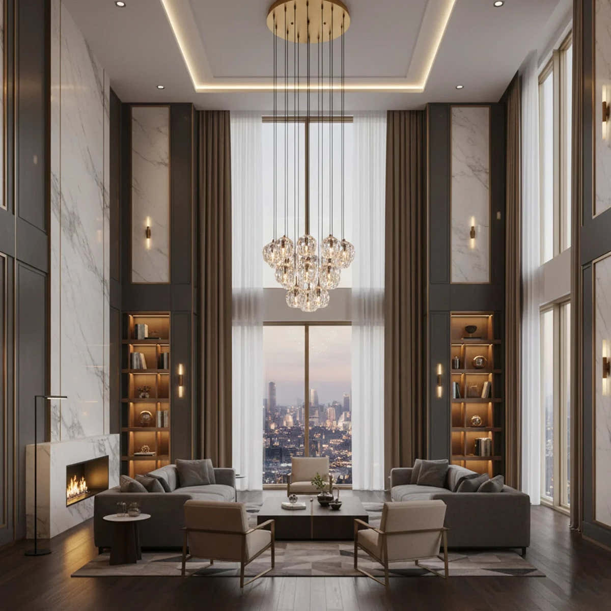 Luxury Faceted Crystal Cluster Chandelier