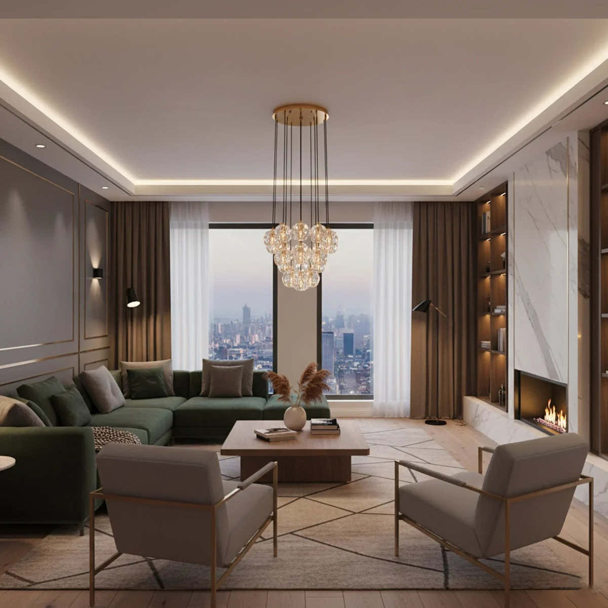 Luxury Faceted Crystal Cluster Chandelier