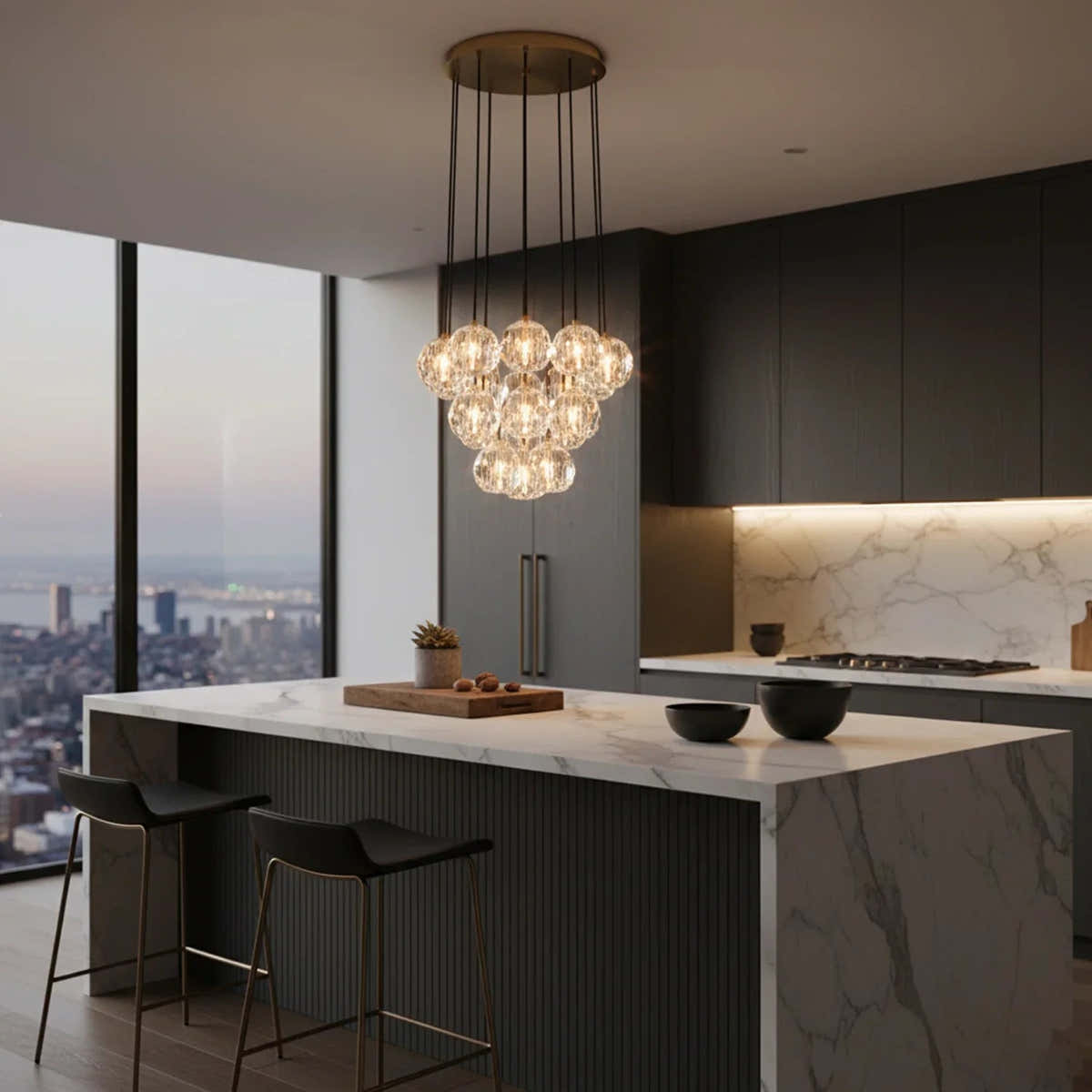Luxury Faceted Crystal Cluster Chandelier
