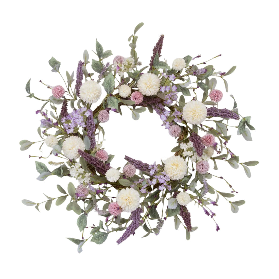 Lavender Pink and Cream Fake Dahlia Garden Wreath