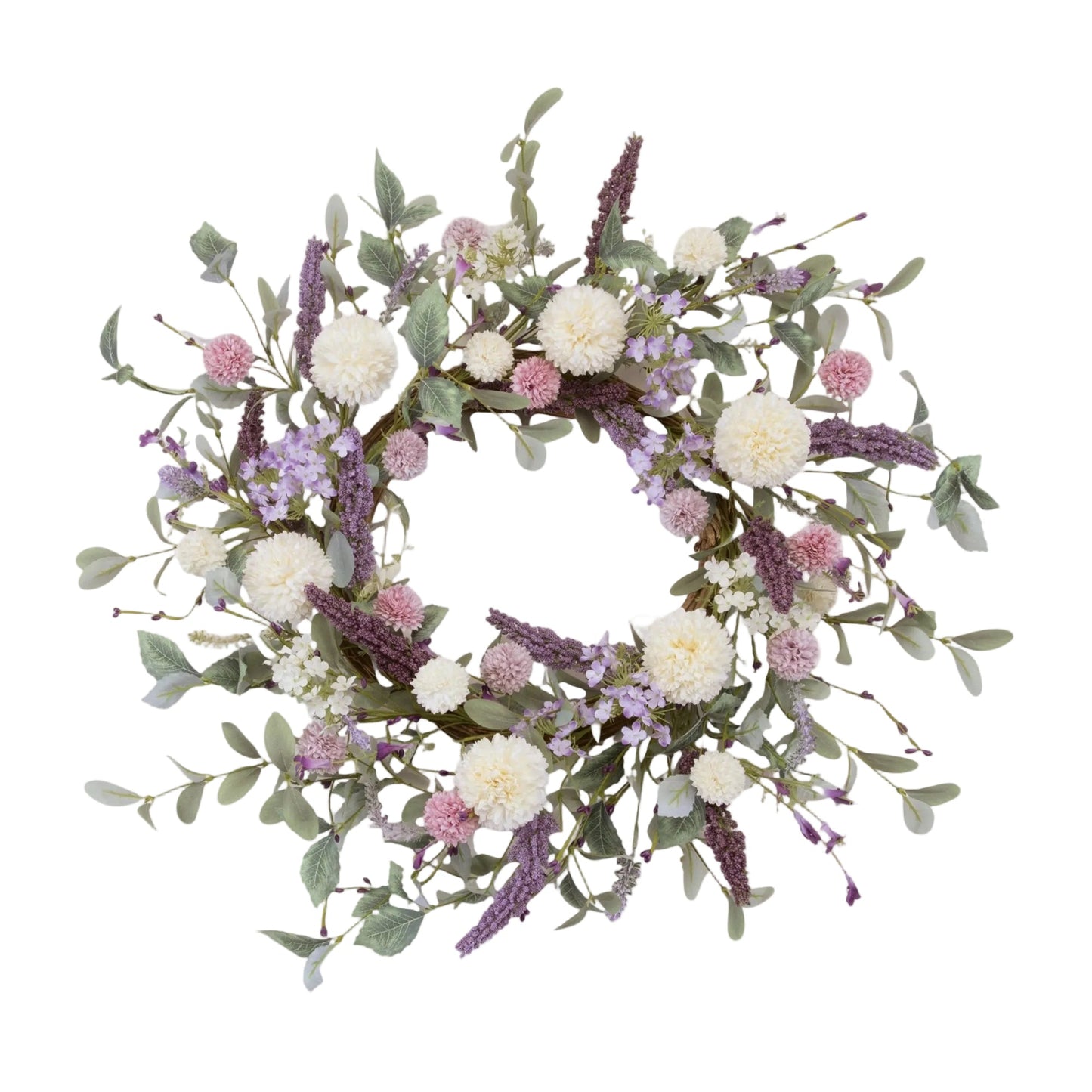 Lavender Pink and Cream Fake Dahlia Garden Wreath