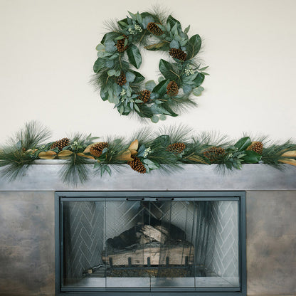 Magnolia, Eucalyptus, Pinecone, & Needle Pine Wreath and Garland