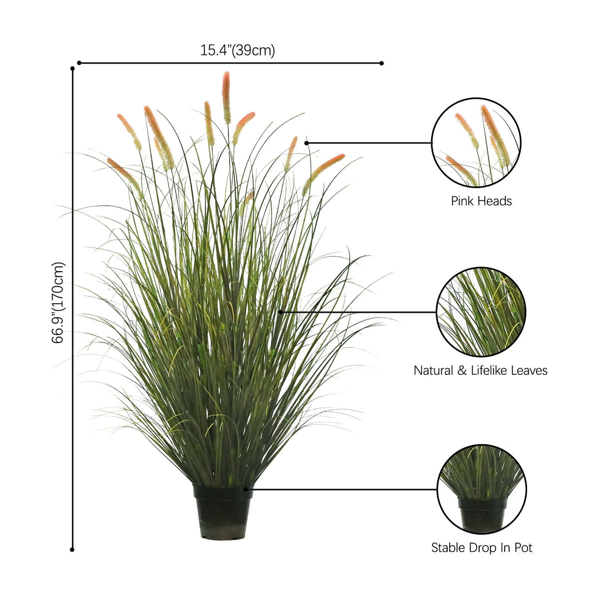 $1000+ Purchase Gift | Artificial 10-Head Long Cat Tail with Curved Onion Grass Bonsai 67"H