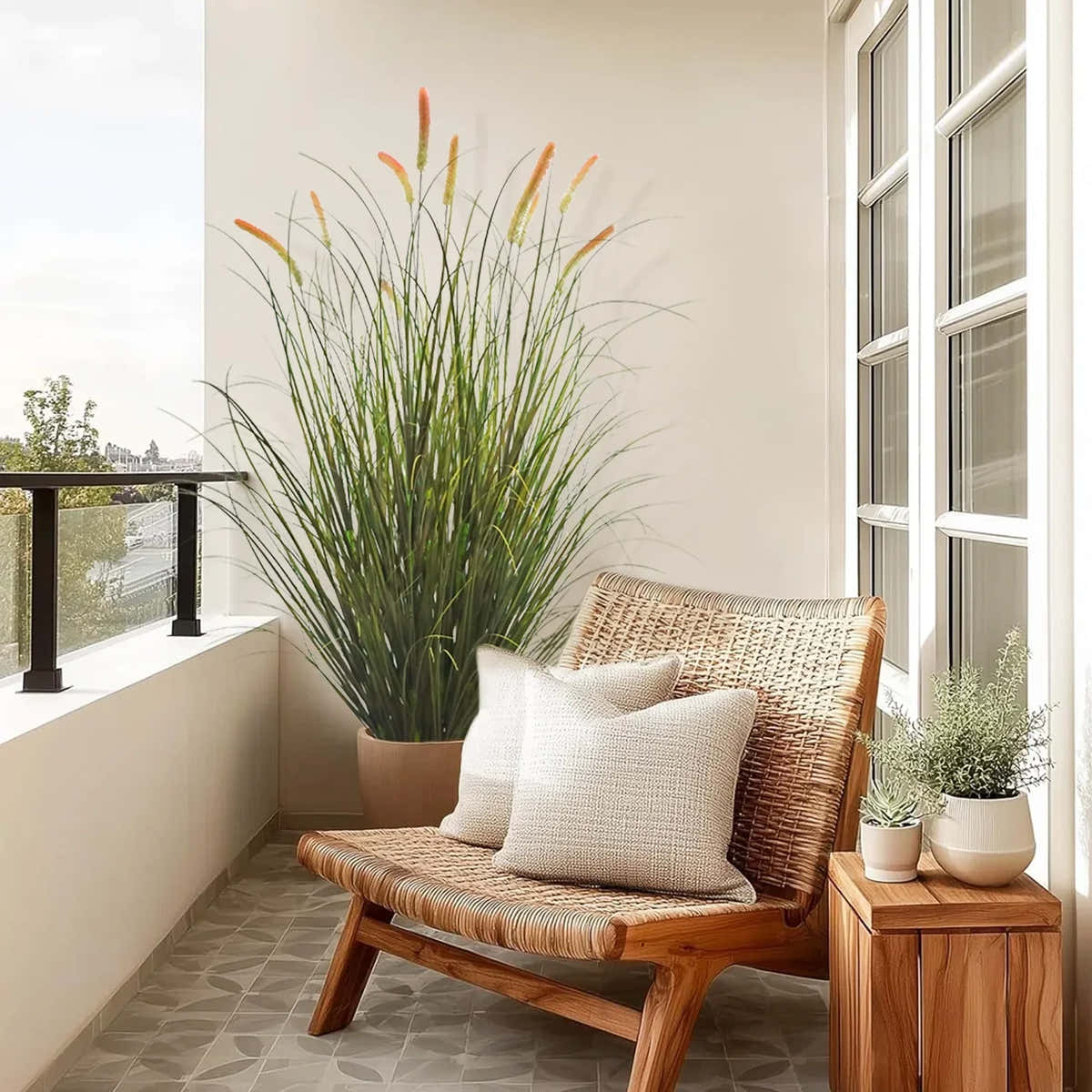 $1000+ Purchase Gift | Artificial 10-Head Long Cat Tail with Curved Onion Grass Bonsai 67"H