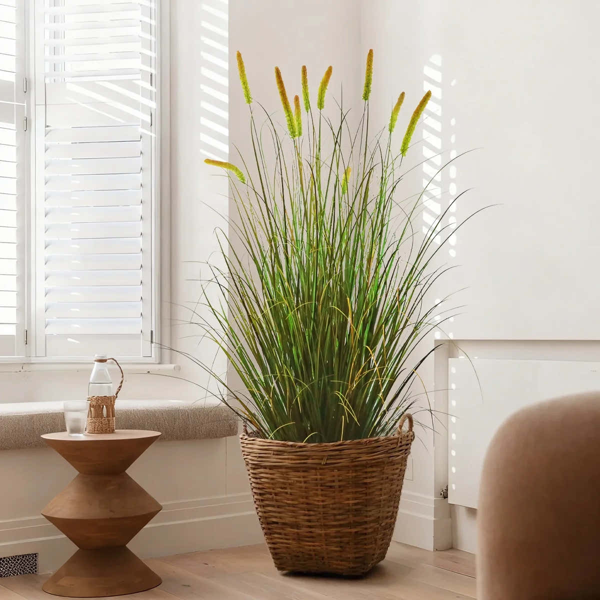 $1000+ Purchase Gift | Artificial 10-Head Long Cat Tail with Curved Onion Grass Bonsai 67"H