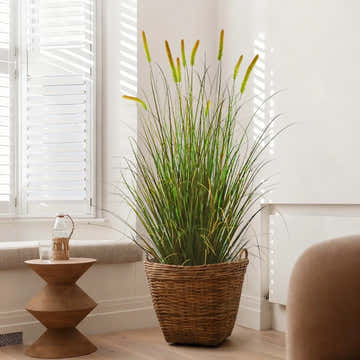 $1000+ Purchase Gift | Artificial 10-Head Long Cat Tail with Curved Onion Grass Bonsai 67"H