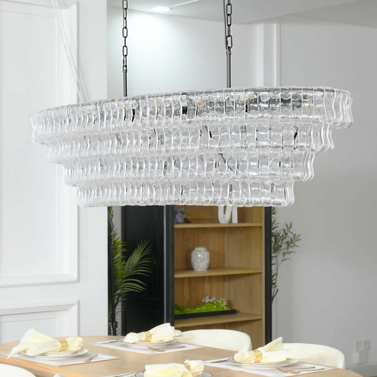Amor Ghiaccio Glass Oval Chandelier 54"W/65"W