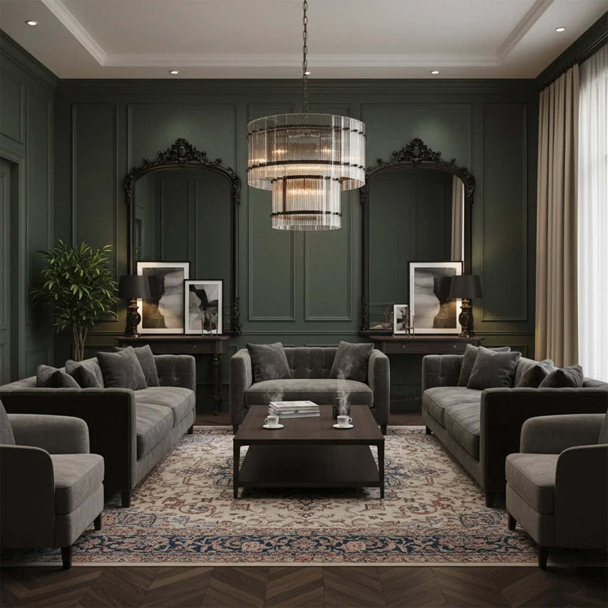 Grand Tiered Chandelier with Fluted Glass Rod