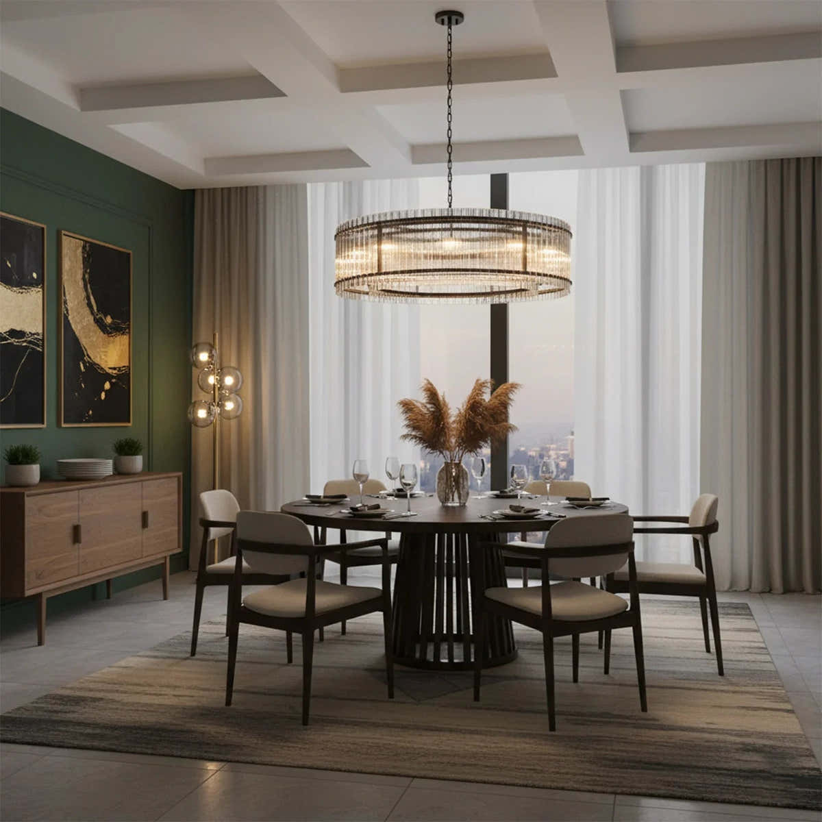 Grand Tiered Chandelier with Fluted Glass Rod