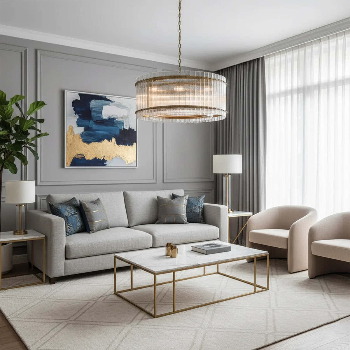 Grand Tiered Chandelier with Fluted Glass Rod