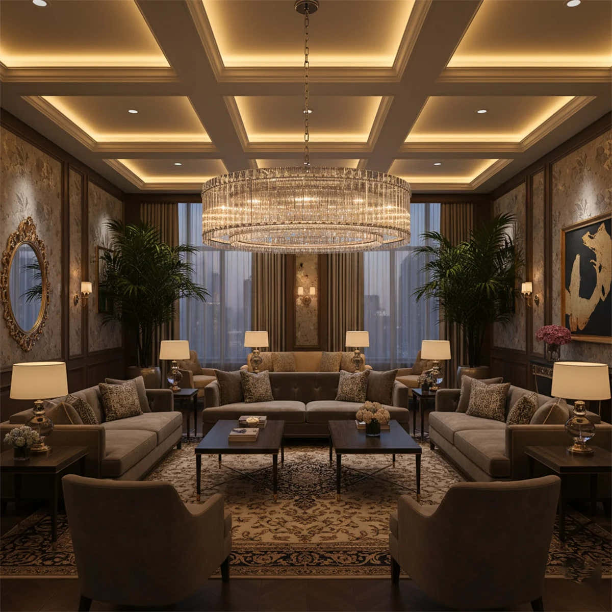Grand Tiered Chandelier with Fluted Glass Rod