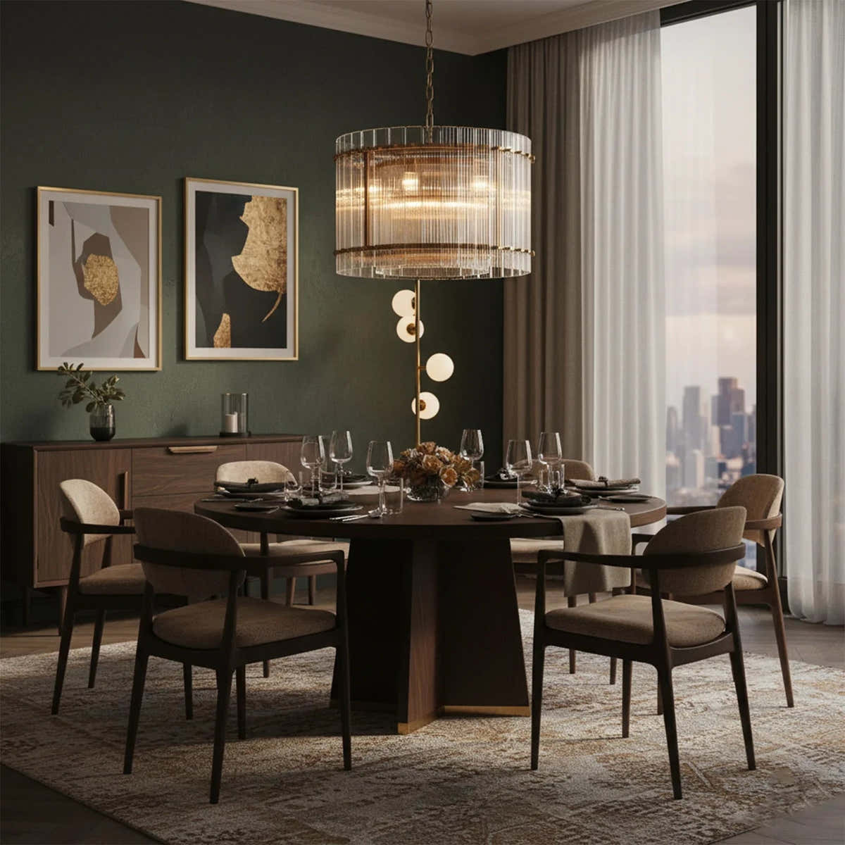 Grand Tiered Chandelier with Fluted Glass Rod