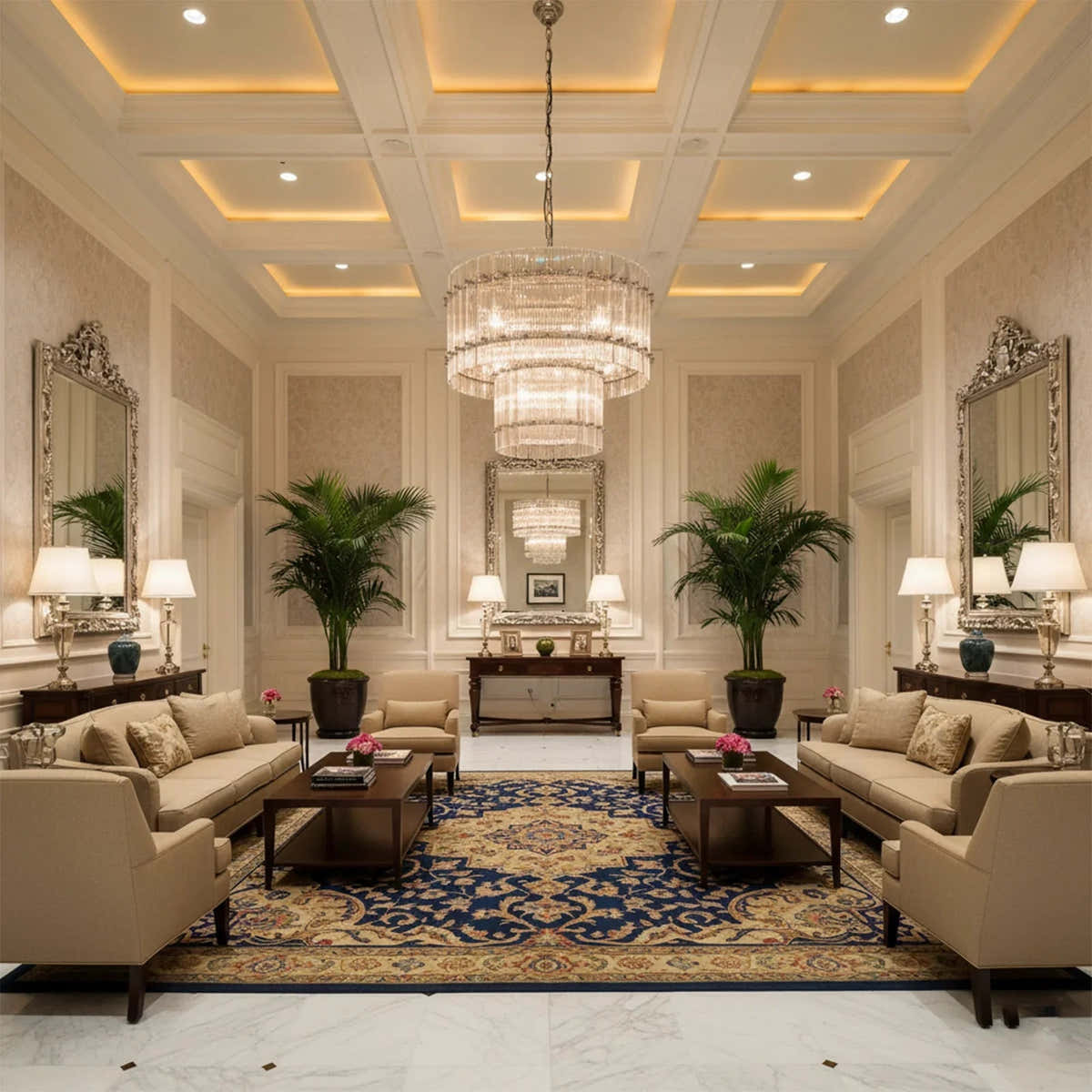 Grand Tiered Chandelier with Fluted Glass Rod