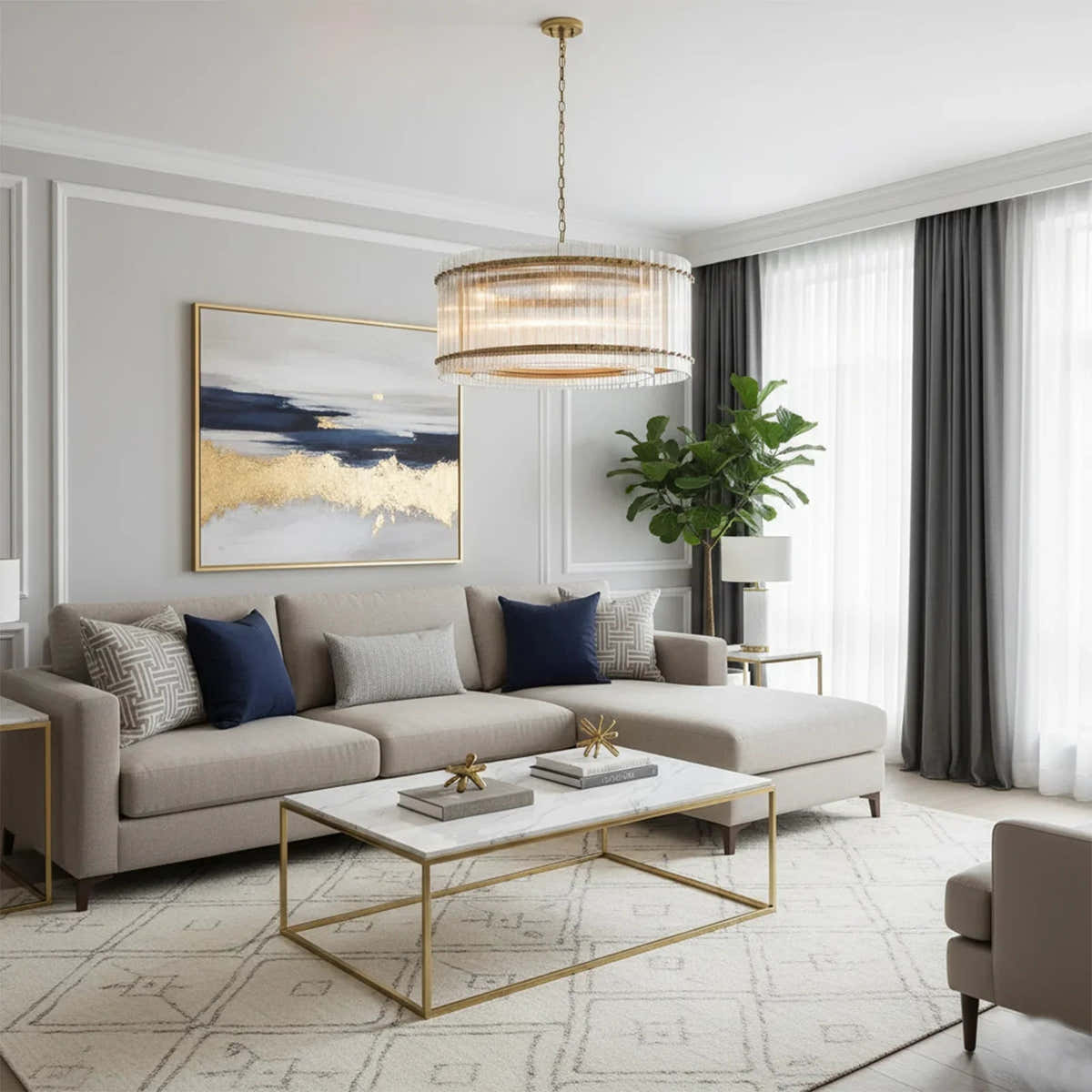 Grand Tiered Chandelier with Fluted Glass Rod