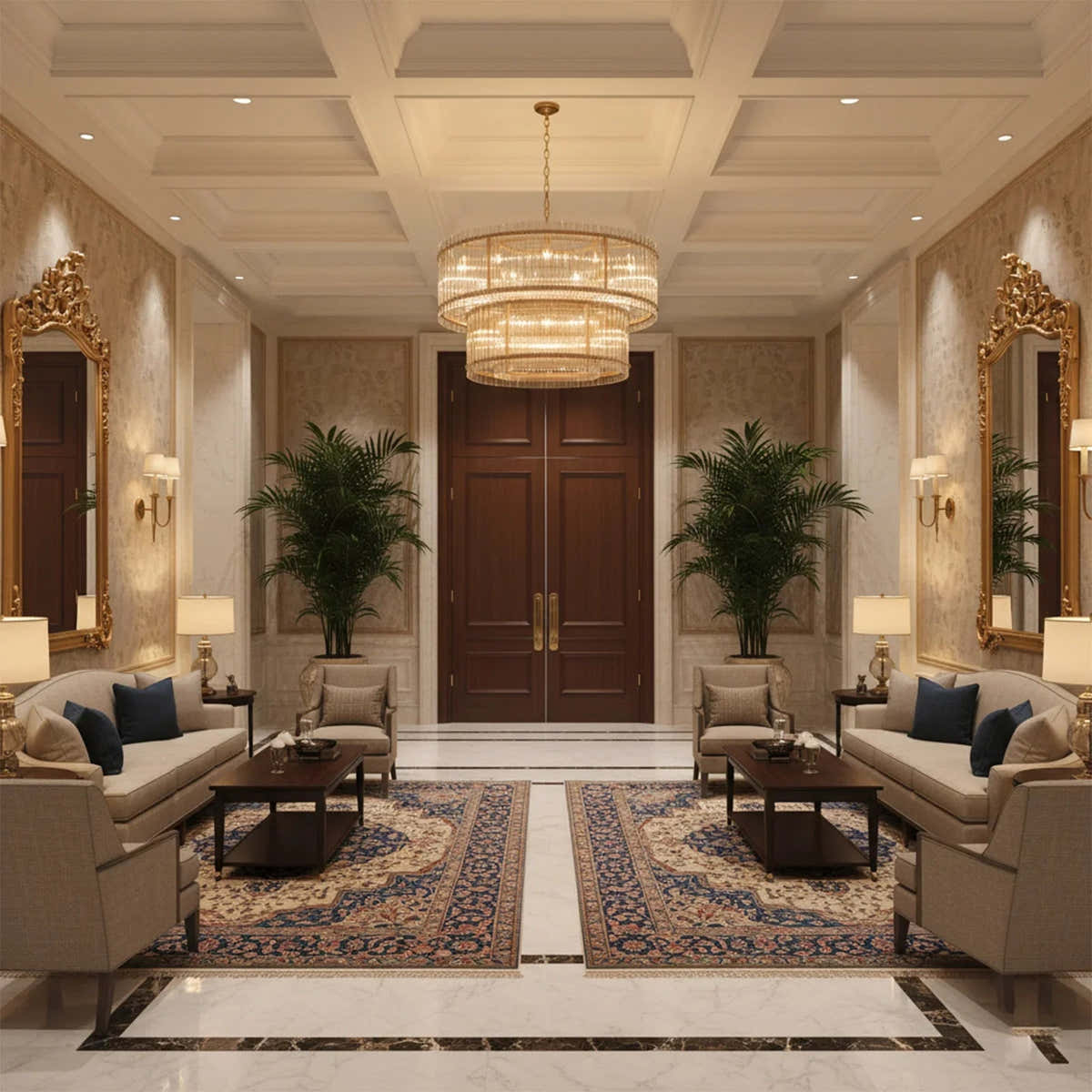 Grand Tiered Chandelier with Fluted Glass Rod