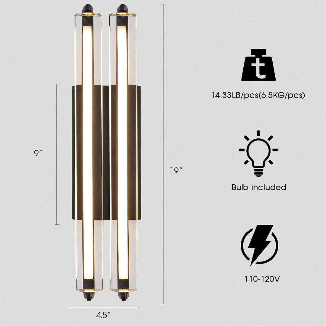 Modern Double Crystal Wall Sconce 19"H
