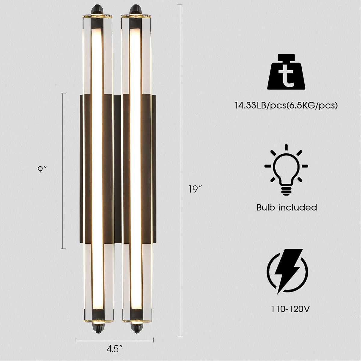 Modern Double Crystal Wall Sconce 19"H