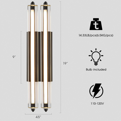 Modern Double Crystal Wall Sconce 19"H
