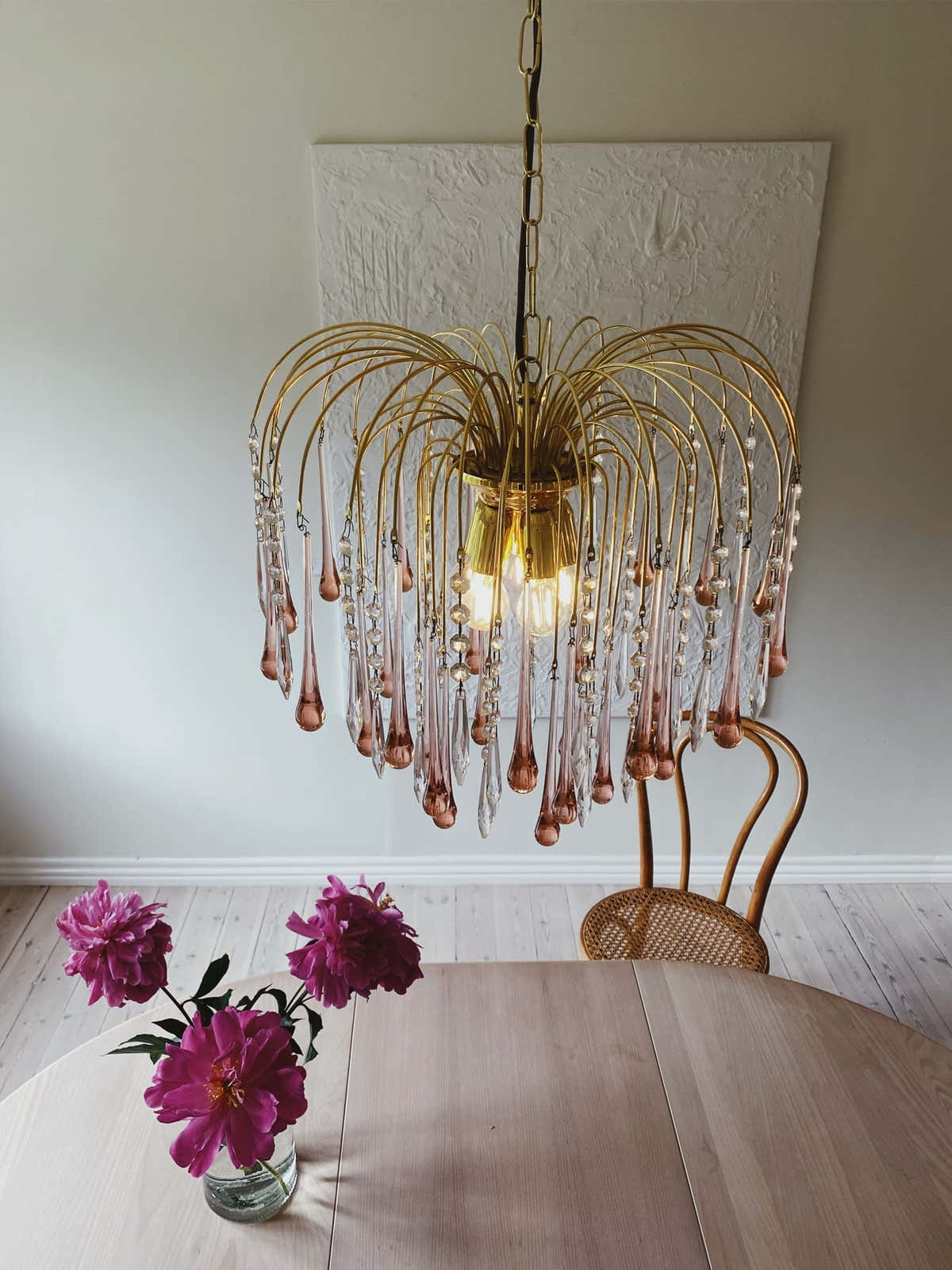 Vintage – Murano Teardrops Chandelier – 70s – Pink prisms
