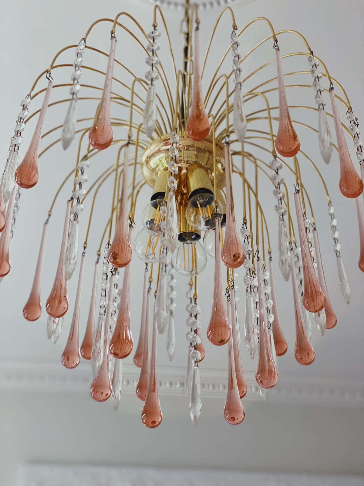 Vintage – Murano Teardrops Chandelier – 70s – Pink prisms