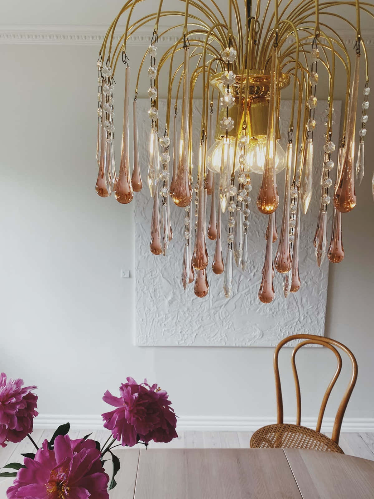 Vintage – Murano Teardrops Chandelier – 70s – Pink prisms